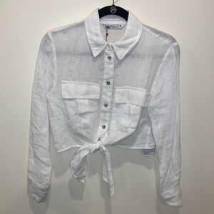 NEVER WORN Women’s Zara White Linen Cropped Top with Knot Size Small